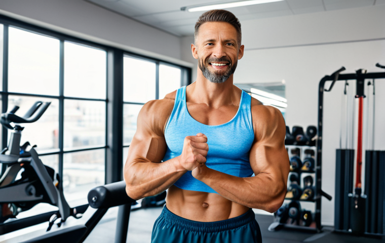 A professional fitness coach with a warm, encouraging expression, demonstrating a functional exercise in a modern, well-lit gym setting. They are wearing modest, professional athletic attire. In the background, a tripod and camera are subtly visible, indicating content creation. The scene emphasizes expertise, approachability, and a clean aesthetic. safe for work, appropriate content, fully clothed, professional, perfect anatomy, correct proportions, natural pose, well-formed hands, proper finger count, natural body proportions, high quality photography, sharp focus.