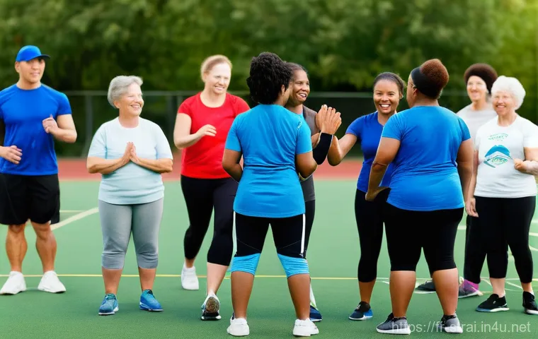 스포츠 트레이너가 주도하는 지역사회 활동 - **Prompt:** A vibrant community sports class in a sunny European park. A diverse group of people, ra...