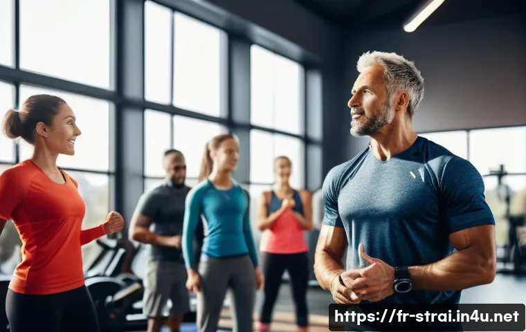스포츠 트레이너 직업 만족도 설문 결과 분석 - A passionate French sports coach in a modern gym setting, wearing professional athletic attire with ...