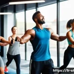 Home 20 스포츠 트레이너와 퍼스널 트레이너 차이점 - A vibrant group fitness class in a modern French gym, featuring a diverse group of adults energetica...