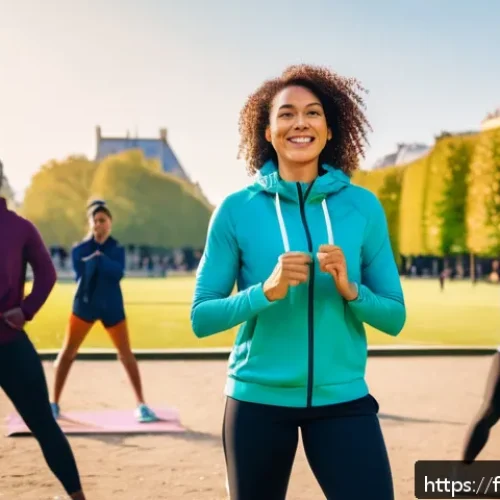 Home 30 스포츠 트레이너의 비즈니스 확장 아이디어 - A professional French fitness coach conducting a dynamic outdoor group workout session in a Parisian...